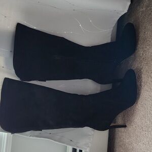 Nine west black knee high zipper boots